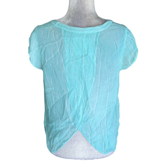Free People Spellbound Aqua Marbled Chiffon Overlapping Back Blouse - S - Picture 9 of 15